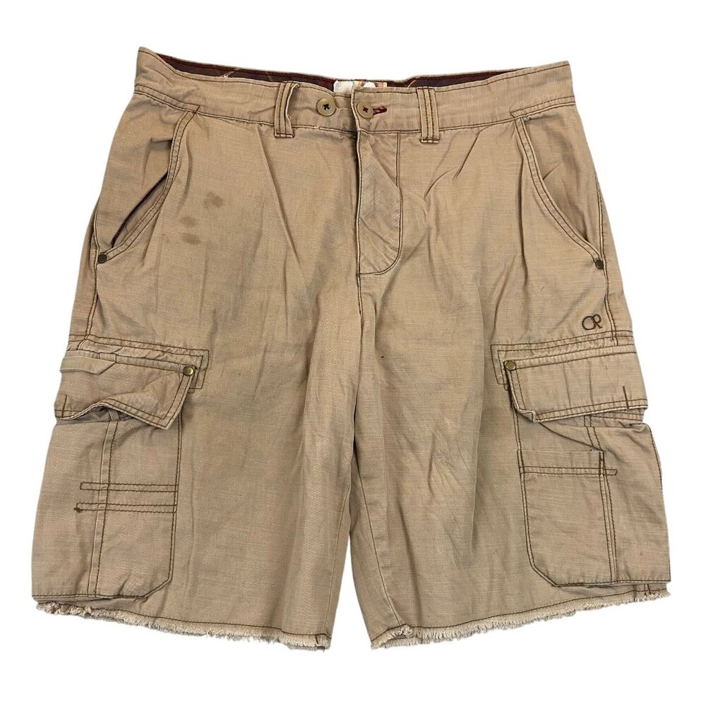OP Ocean Pacific Mens Cargo Shorts Size 36W Tan Frayed Hem Casual Outdoor